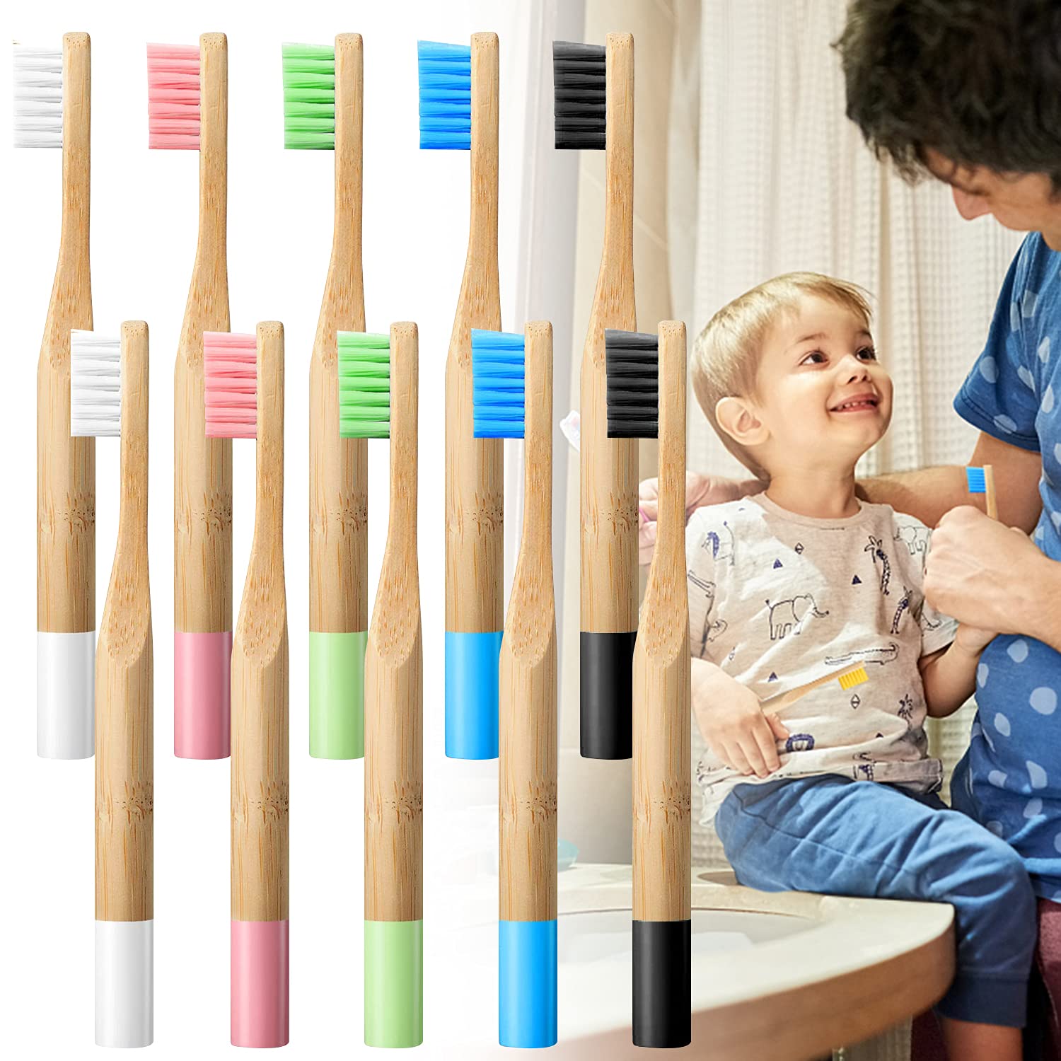 Bamboo Toothbrush Set - 10/20 Pcs Kids Bamboo Toothbrush Natural