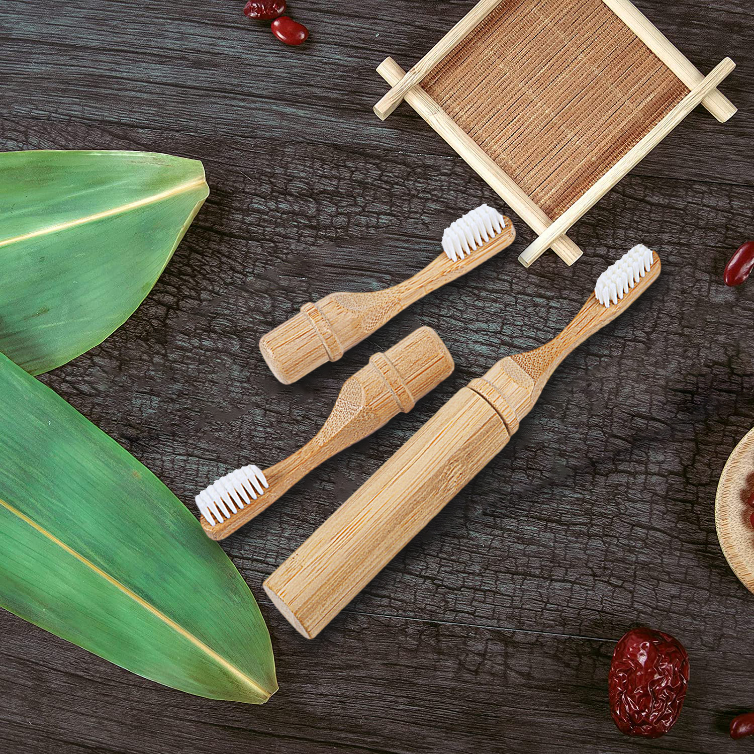 Bamboo Toothbrush Set - New Bamboo Sleeve Toothbrush and tube-Portable